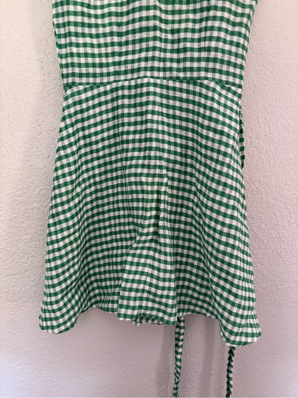 Reformation Rodin Linen Wrap Mini Dress in Green Gingham - Picture 10 of 10